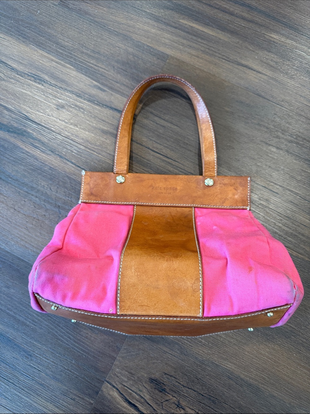 Vintage Kate Spade Hot Pink and Honey Leather Handbag